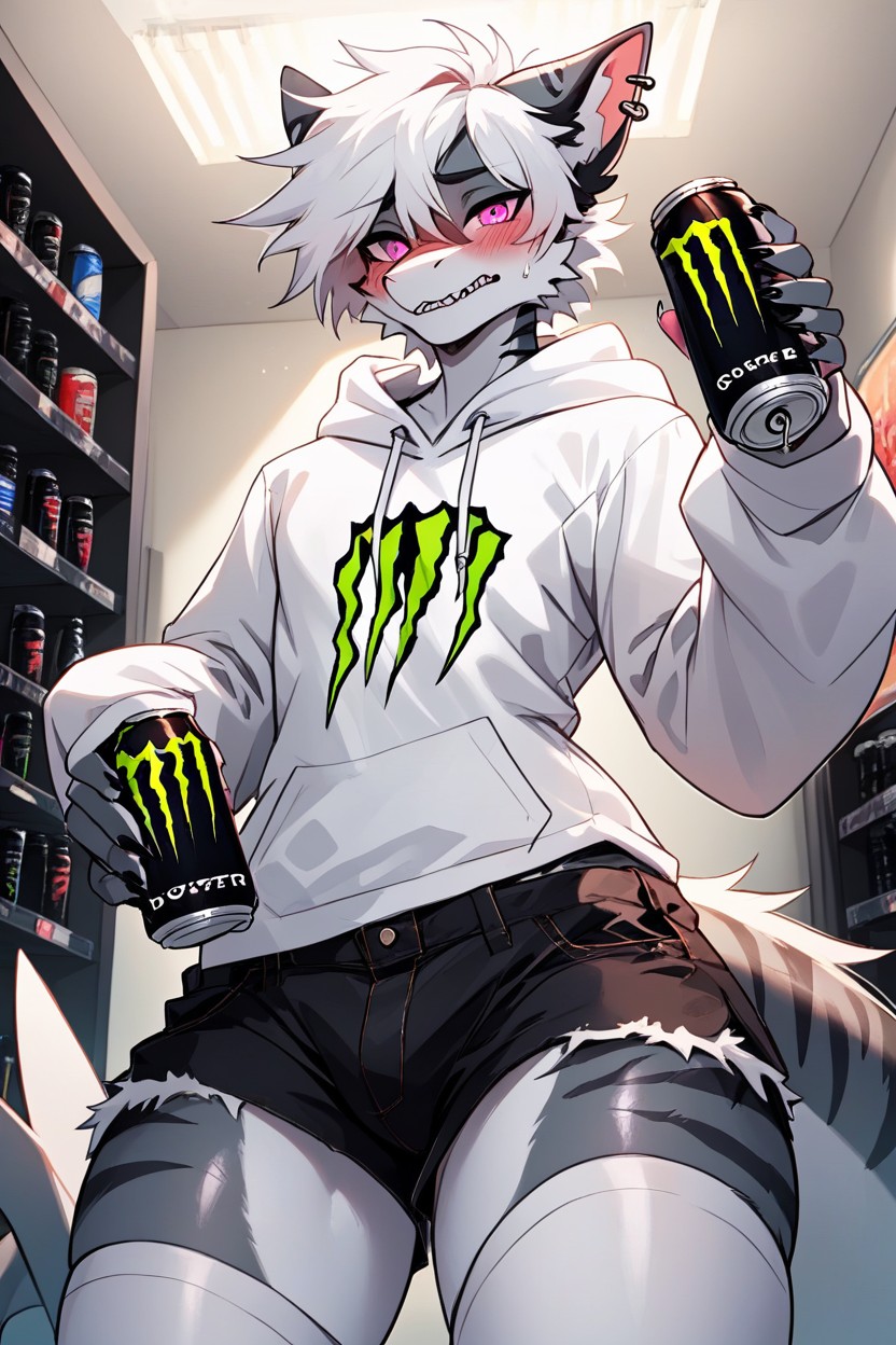 Large Ass, Feminine Furred Tiger Shark, Messy Hair Furry AI Porn