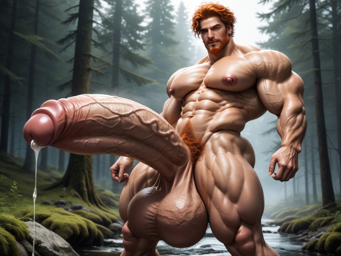 Bodybuilder, Huge Chin, Body Covered In Thick Curly Body Hair Gigantic Hyper Cock Porno IA Gay