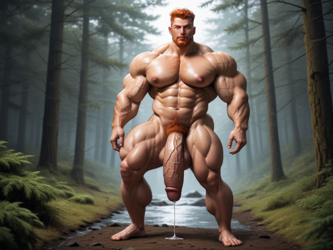 Debout, Body Covered In Thick Curly Body Hair Gigantic Hyper Cock, Cheveux Roux Porno IA Gay