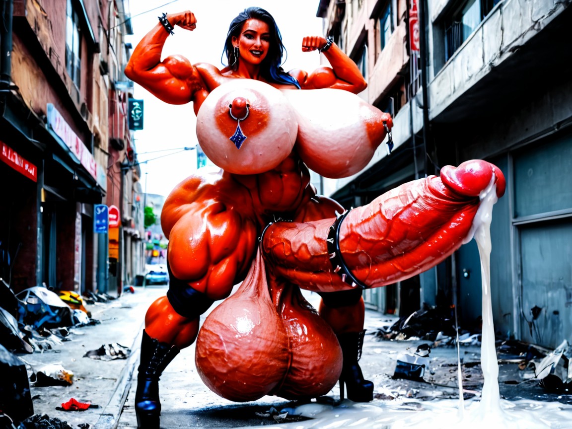 Futanari, Gigantic Cock And Gigantic Sagging Balls, Hyper Testicles Shemale AI Porn