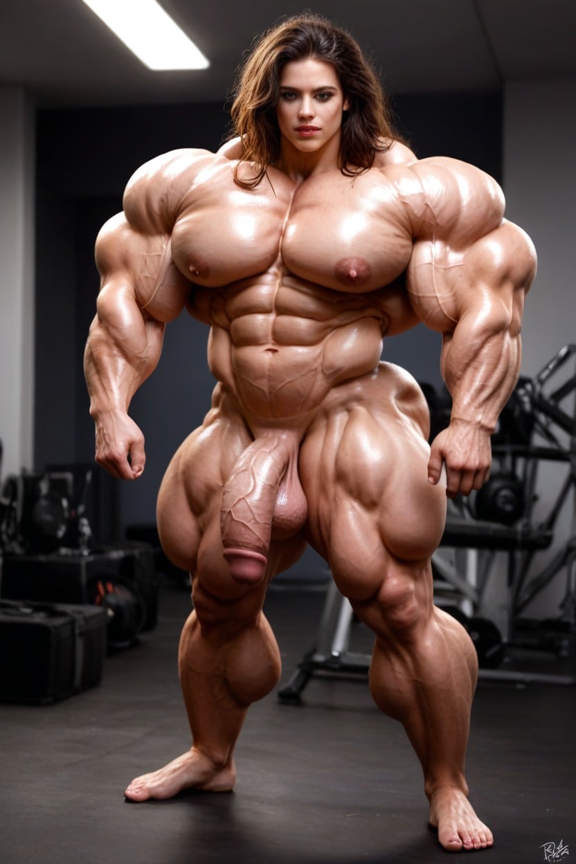 Orgasm, Female Supremacy Pose, Hyper Huge Biceps Shemale AI Porn