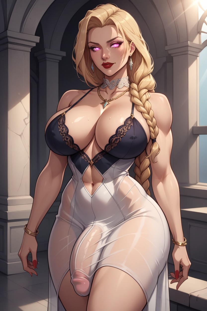 Red Lipstick, Braided Hair, Sweaty Shemale AI Porn
