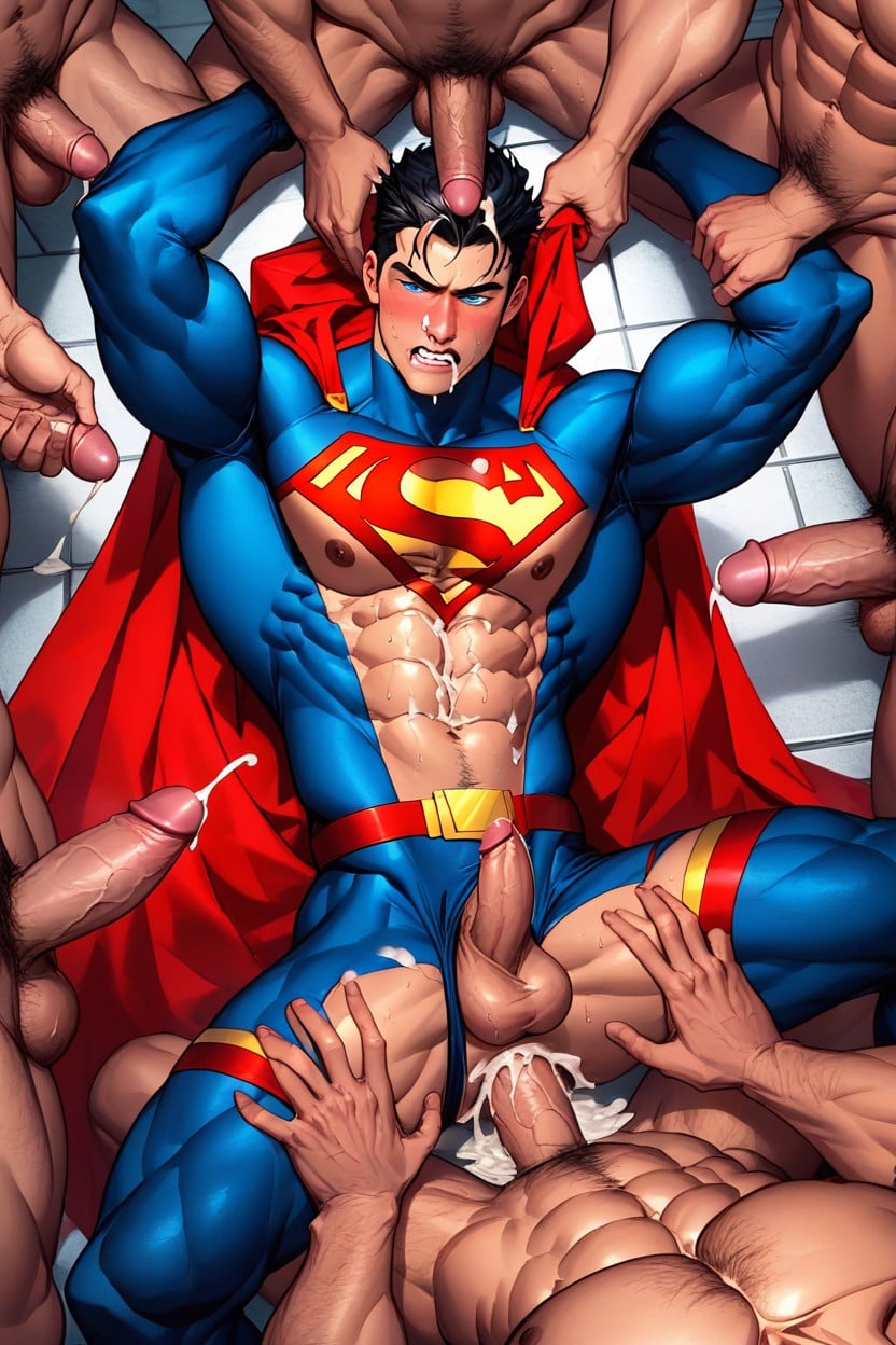 화난 얼굴, Superman Blue Costume, Detailed Face 게이 AI 포르노