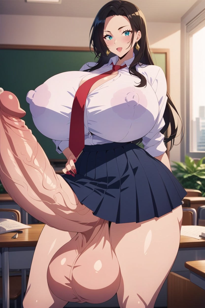 Cock Bigger Than Desk, Balls Resting On Ground, Classroom Shemale AI Porn