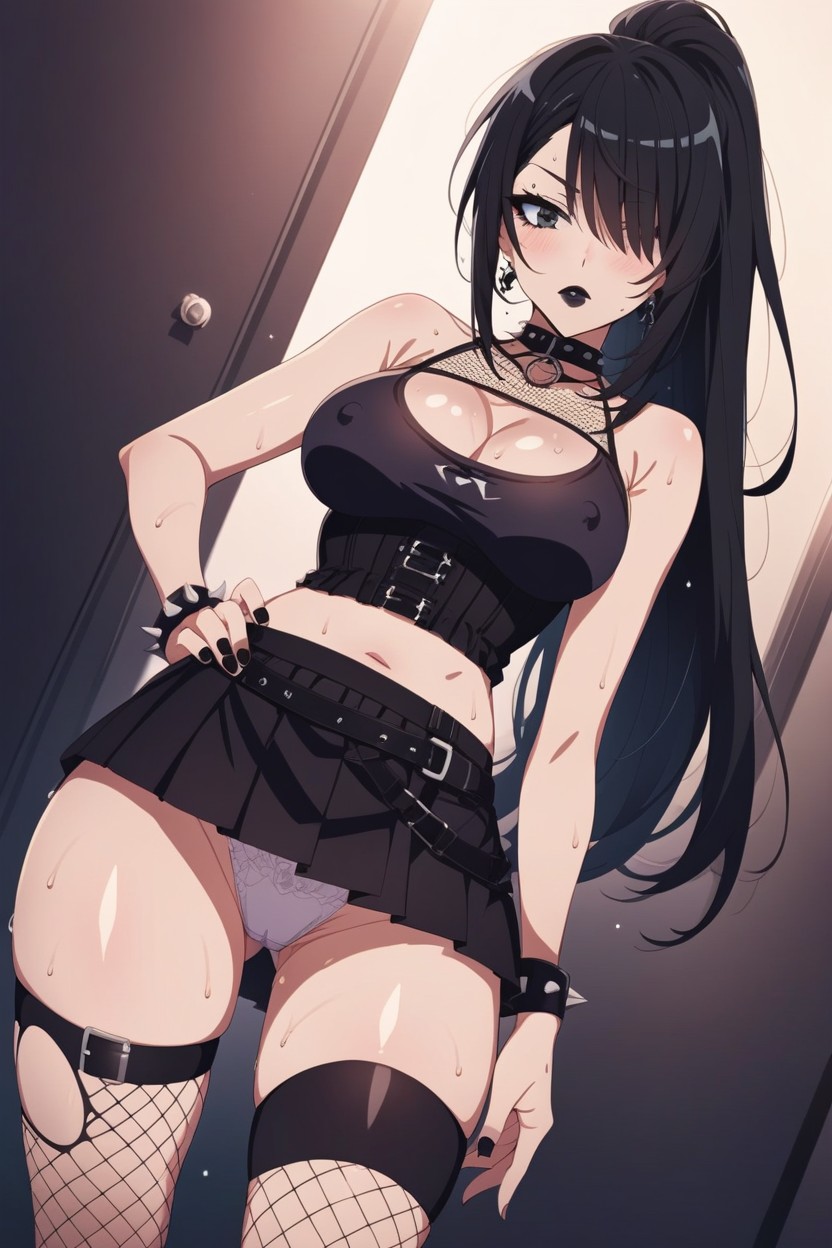 Panties Covered By Skirt, Looking At Viewer, Sweat Drops On Skin AI Porn