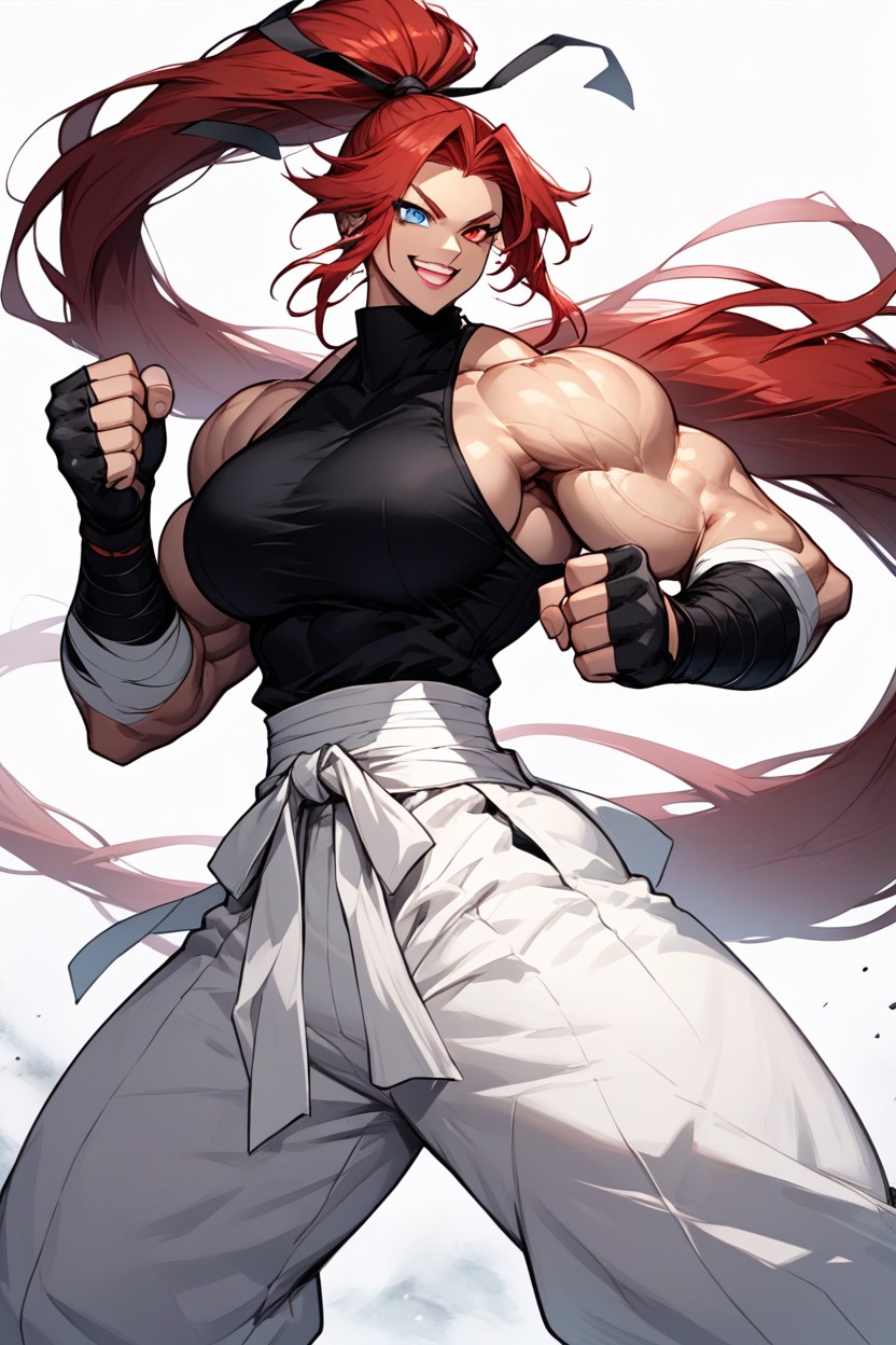 Black Sleeveless Turtleneck, Wide View, Gigantic Biceps Hentai AI Porn