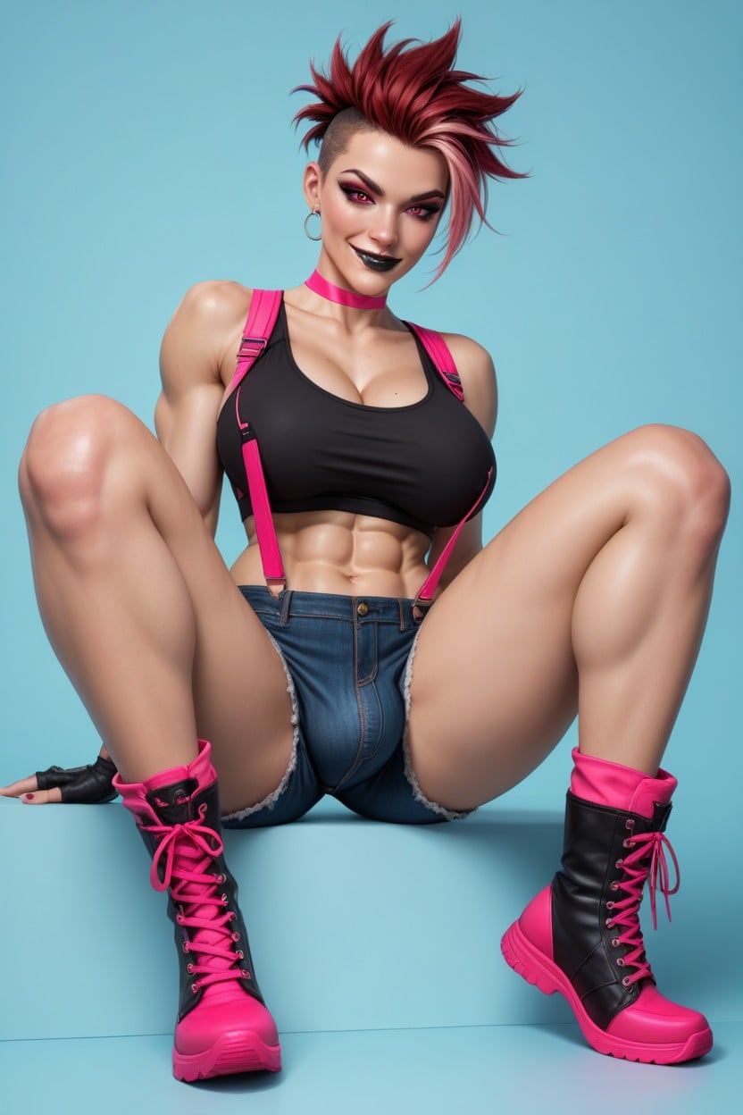 Sport Bra, Pink Choker, Glowing Red Eyes Shemale AI Porn