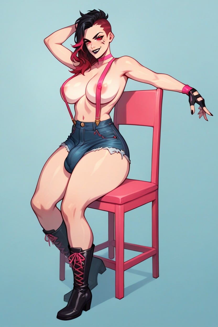 Hair Pushed To One Side, Topless, Full Body Shemale AI Porn