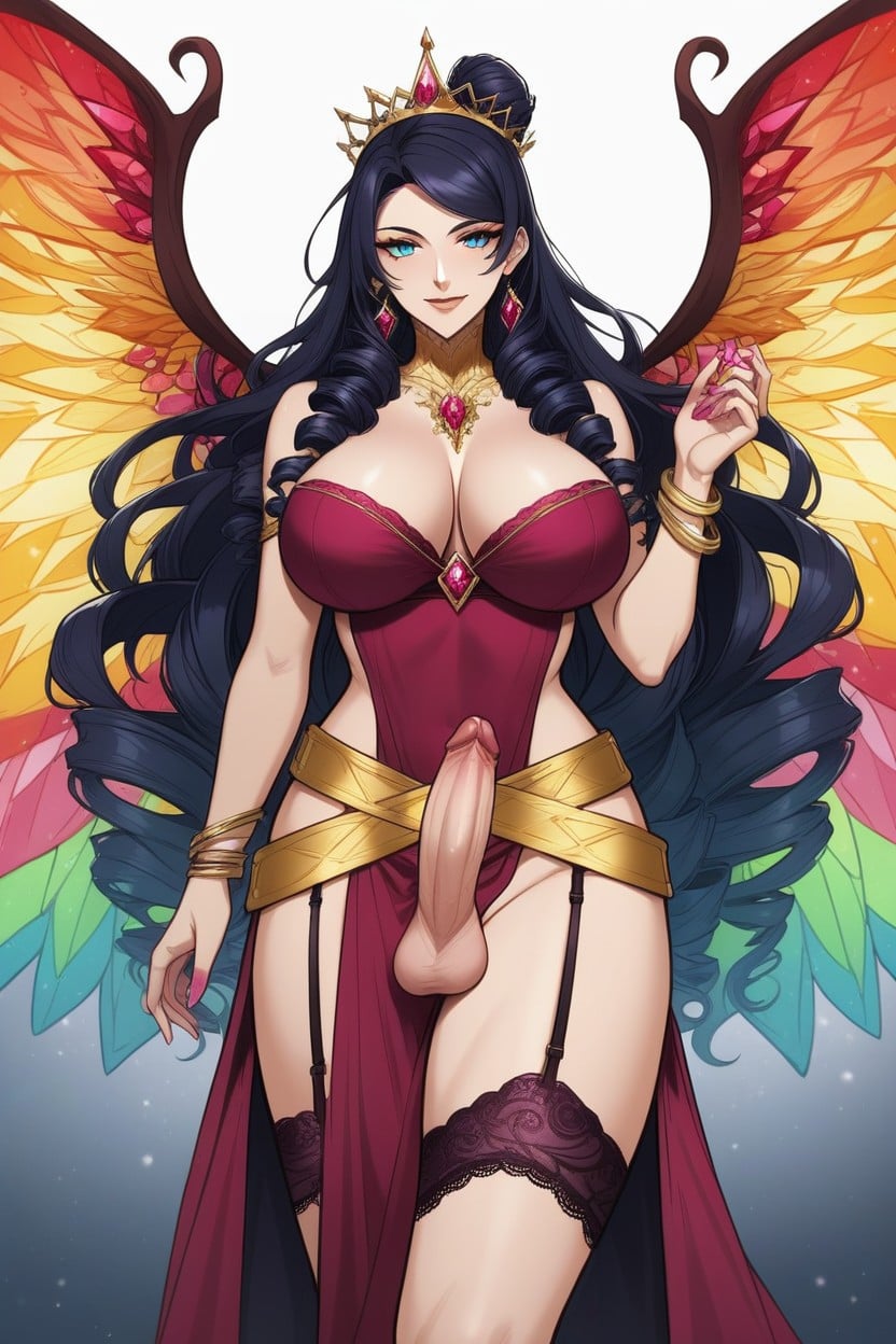 Looking At Viewer, Single Top Bun, Gold Tiara Colorful Gems Hentai AI Porn