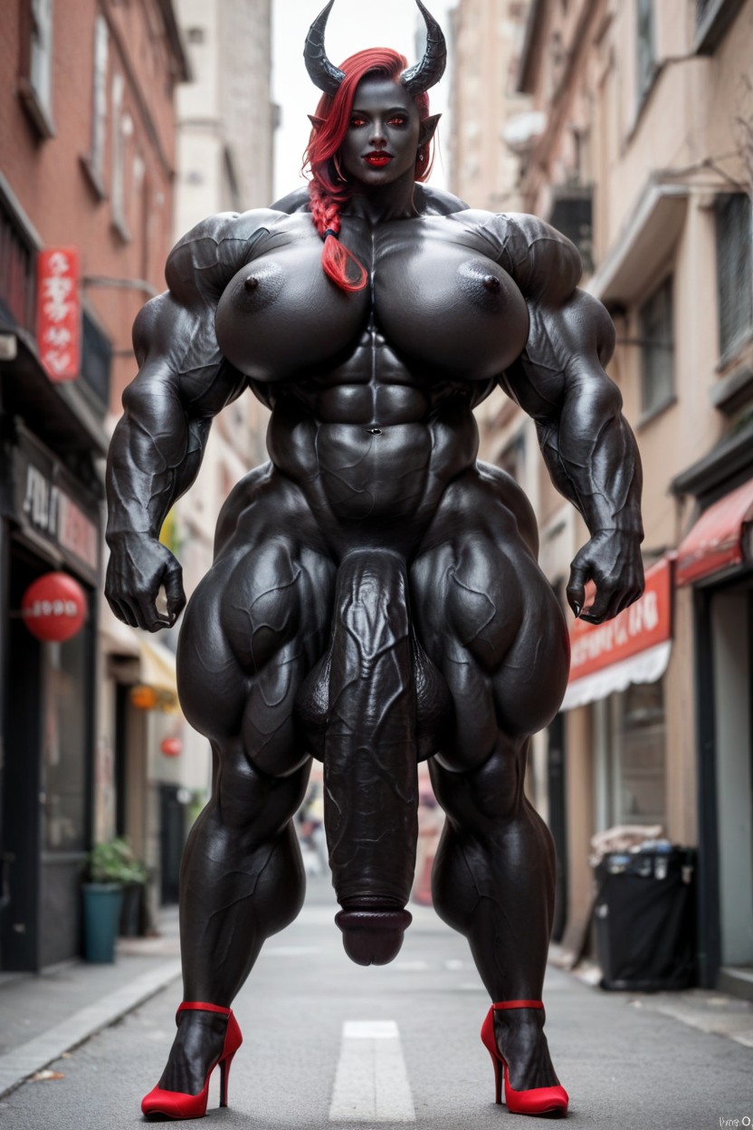 Gigantic Muscle Trapez, Big Claws, Jewels Shemale AI Porn