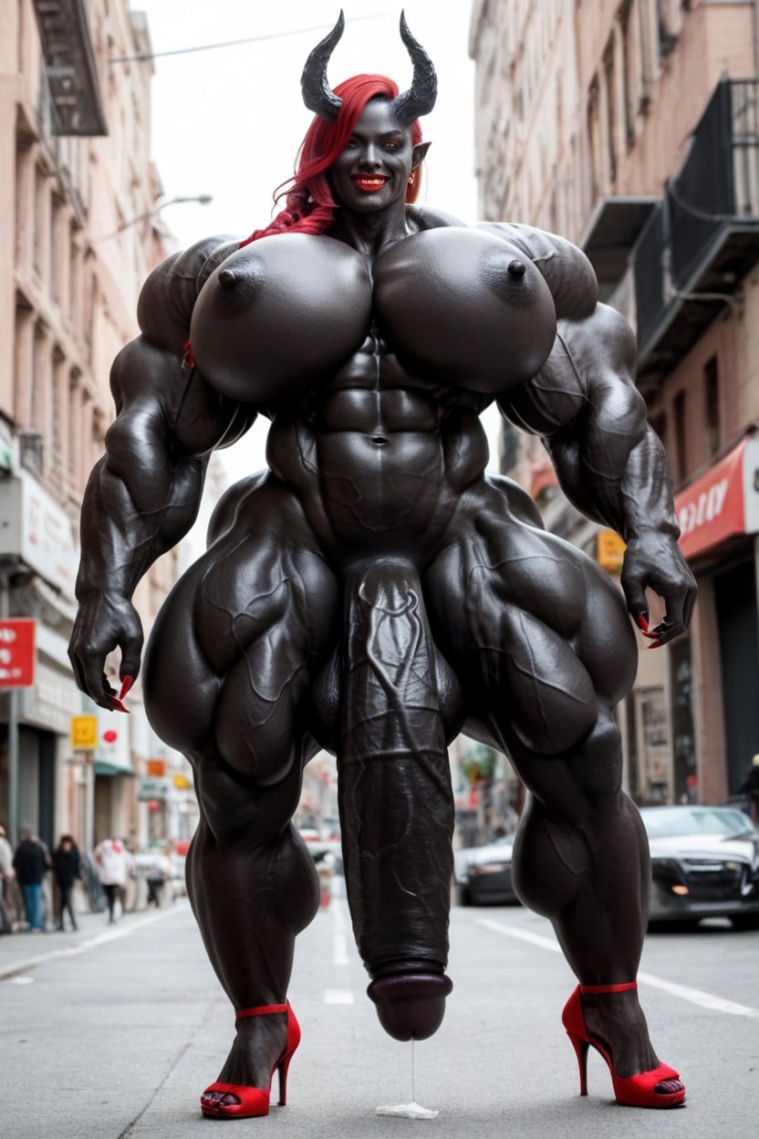 Long Braid, Black Skin, Thick Thighs Shemale AI Porn