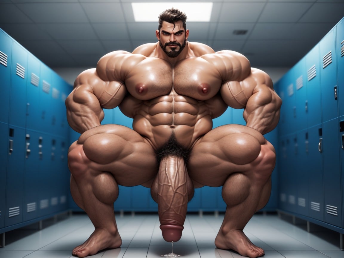 Vestiaire, Gigantic Hairy Hyper Muscle, Cheveux Noirs Porno IA Gay
