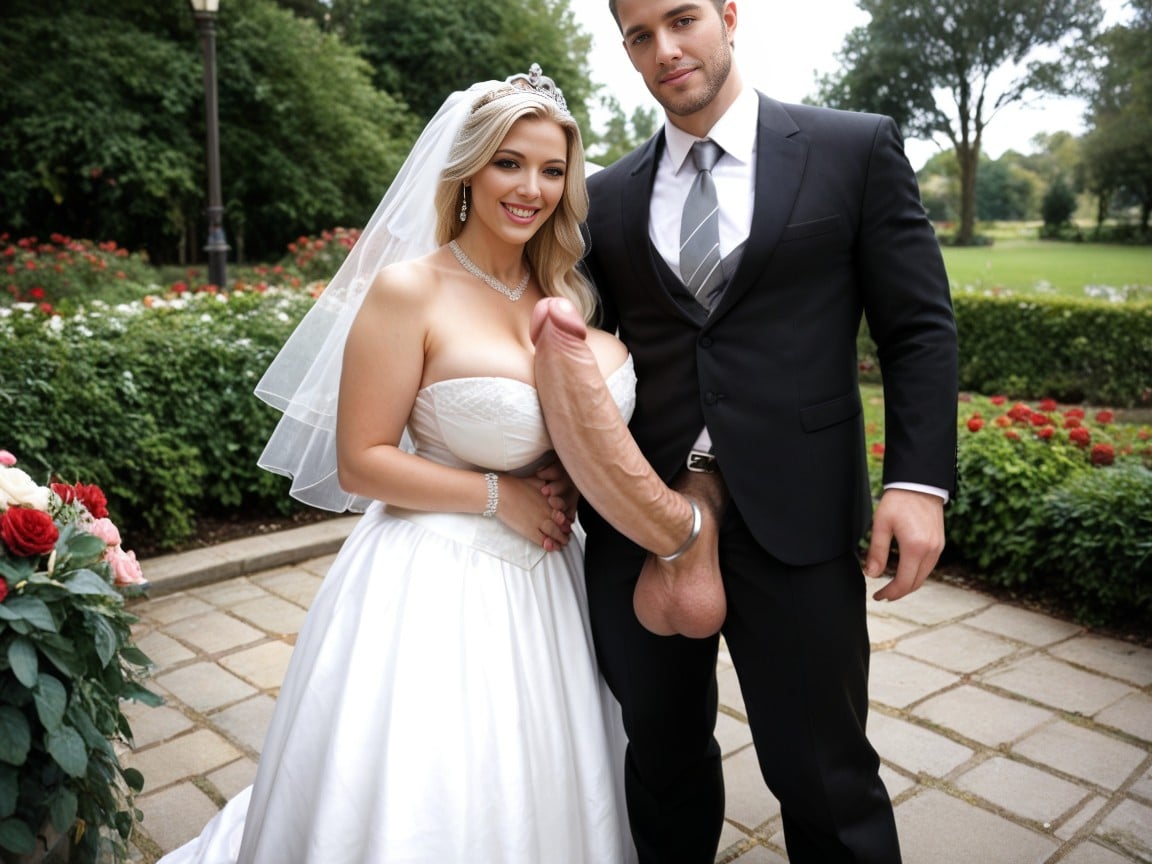 Garden, Blonde, White Wedding Dress AI Porn