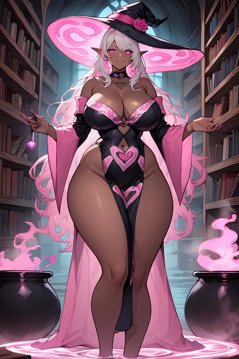 Tan Skin, Wearing Pink Snake Print Wizard Clothes, Massive Ass Hentai AI Porn