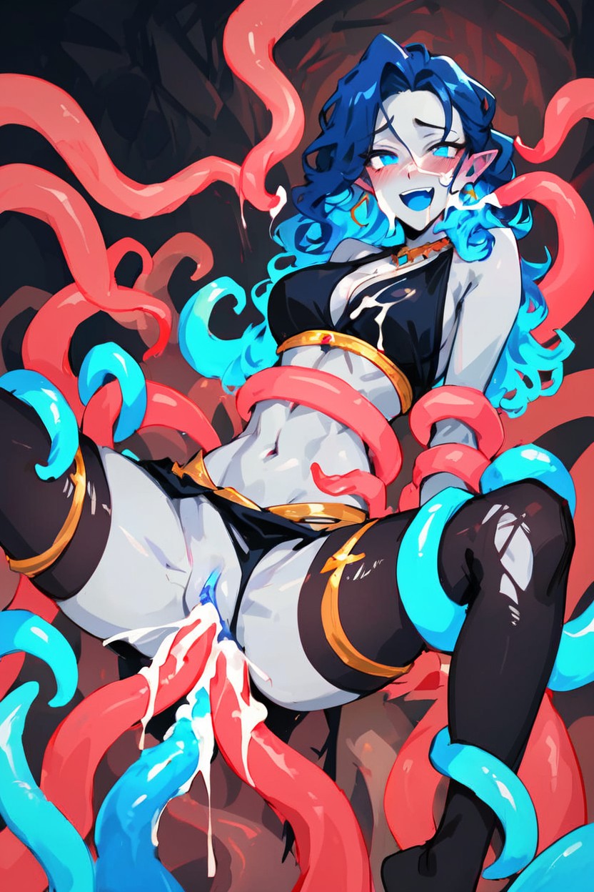 Blue Hair, Blowjob, Creampie Hentai AI Porn