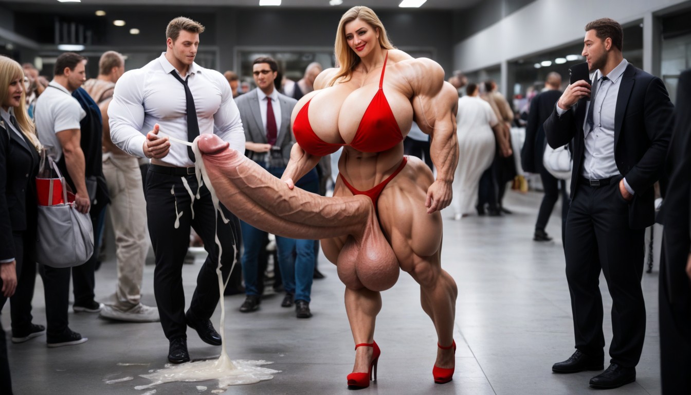 Full Body, Hyper Gigantic Massive Testicles, Cumming Hard Shemale AI Porn