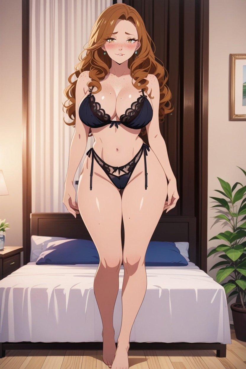 Long Natural Eyelashes, Bedroom, Full Body Shot AI Porn