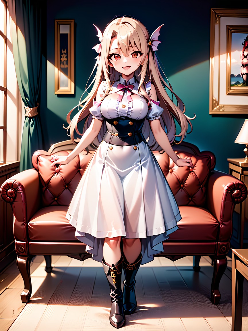 Skinny, Small Ass, Two Long Blond Hair Held By Black Hairpieces Bat Wings Hentai AI Porn