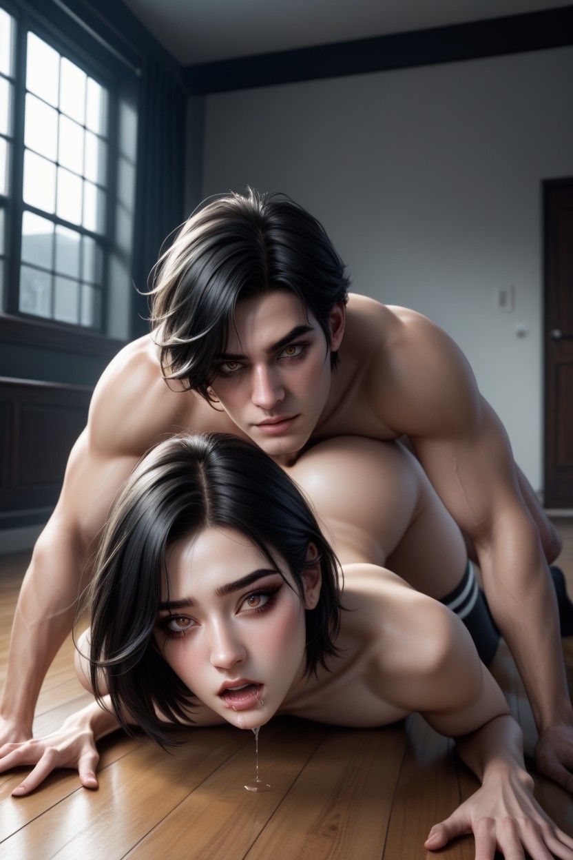 Drooling, Noir Lighting, Hazel Eyes AI Gay Porn
