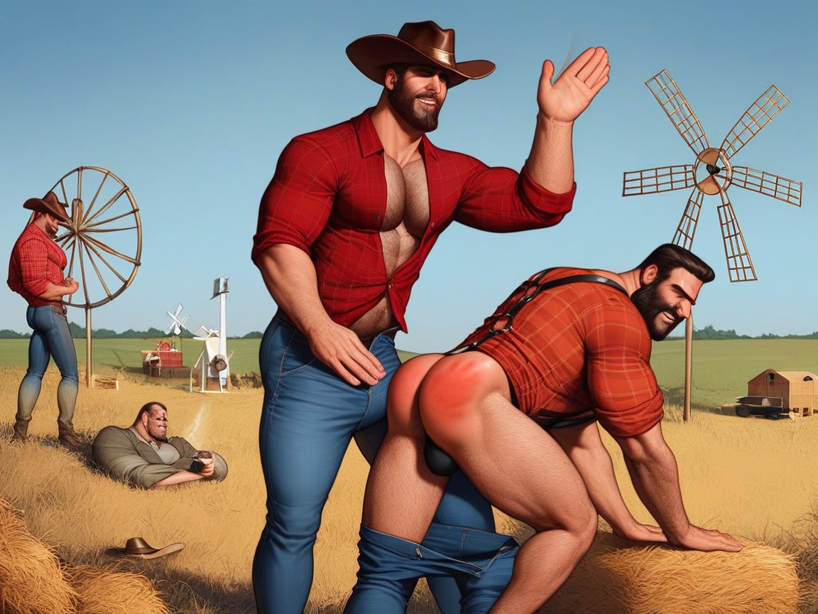 Hay Bales, Farmer, Beard AI Gay Porn