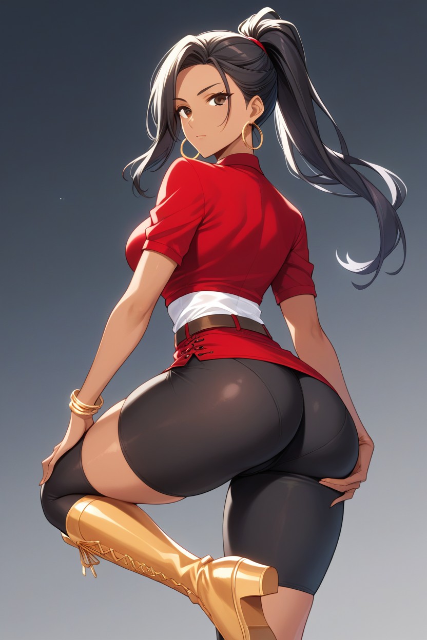 Golden Boots, Black Hair, Red Skirt Hentai AI Porn