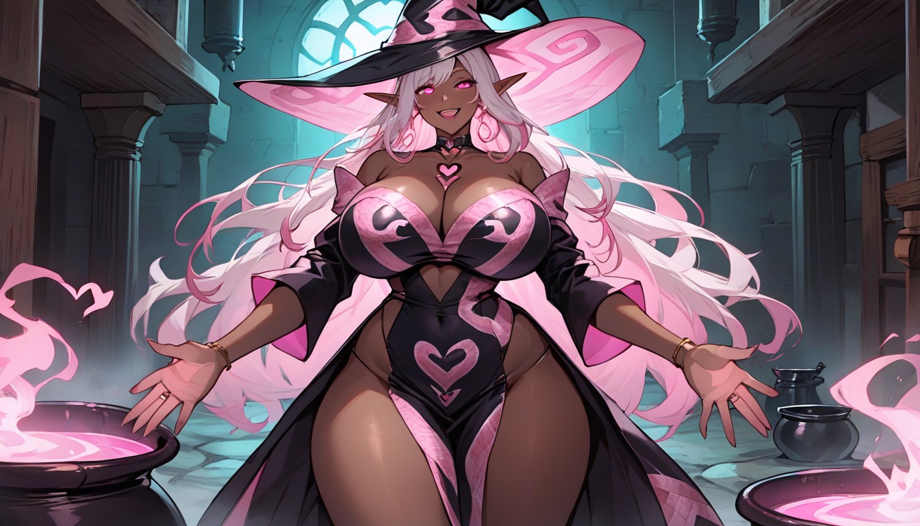 Neon Pink Energy Surge From Woman Hands, Low Torso Height, Standing Hentai AI Porn