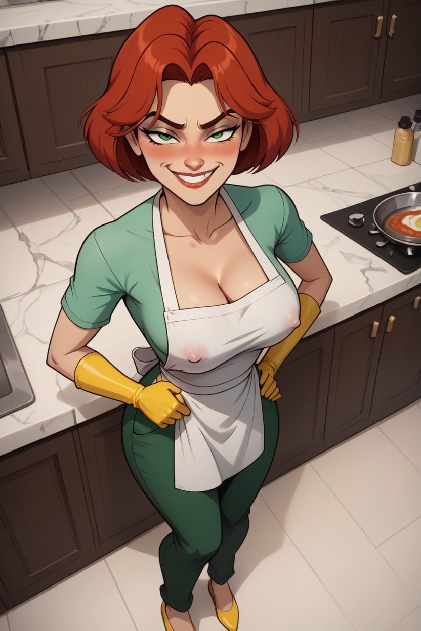 Smug Expression, Waist, Dark Green Pants AI Porn