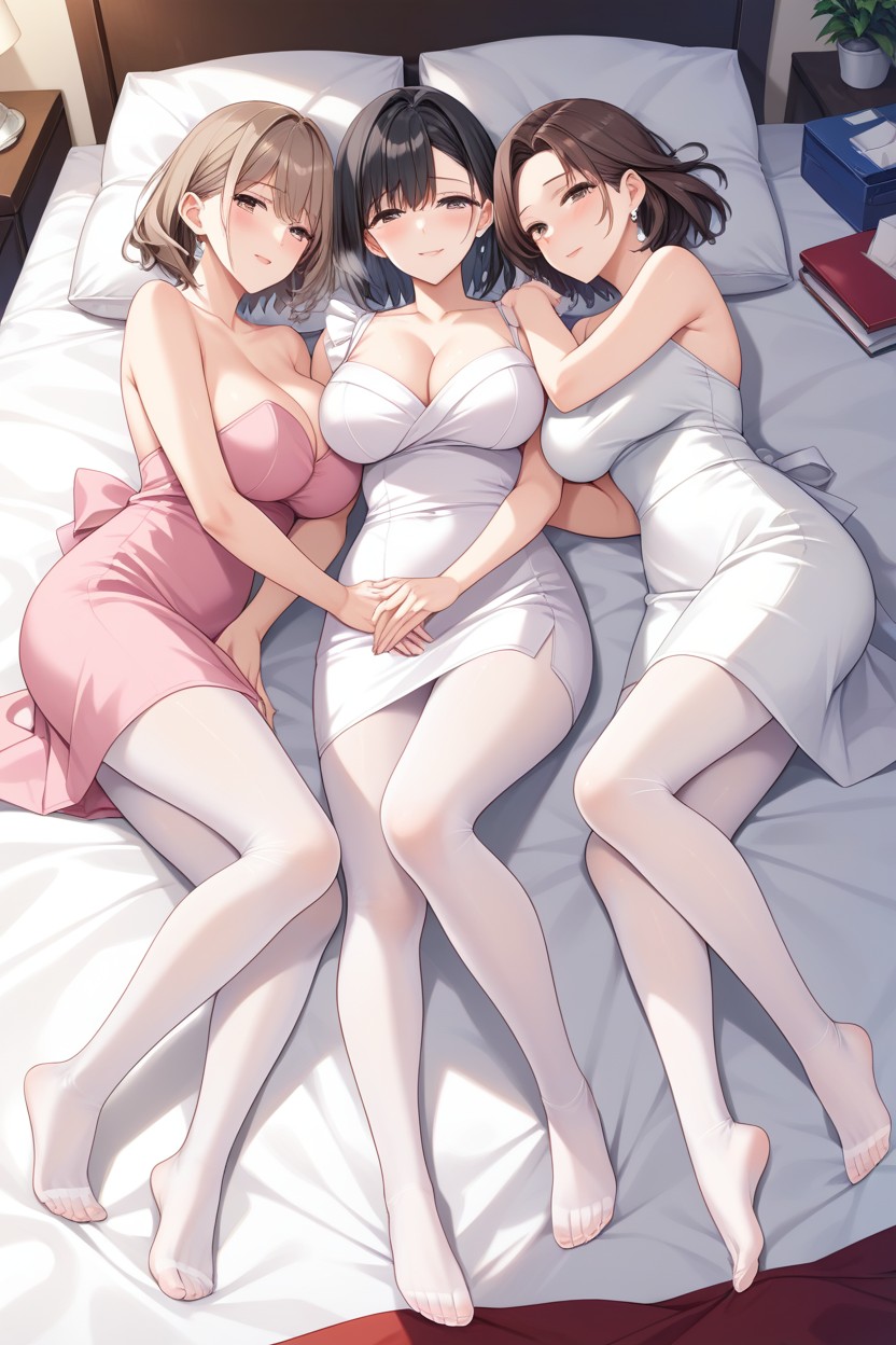 Black Hair, Thick Off White Pantyhose, Pale Pink Formal Shoes AI同性戀黃片