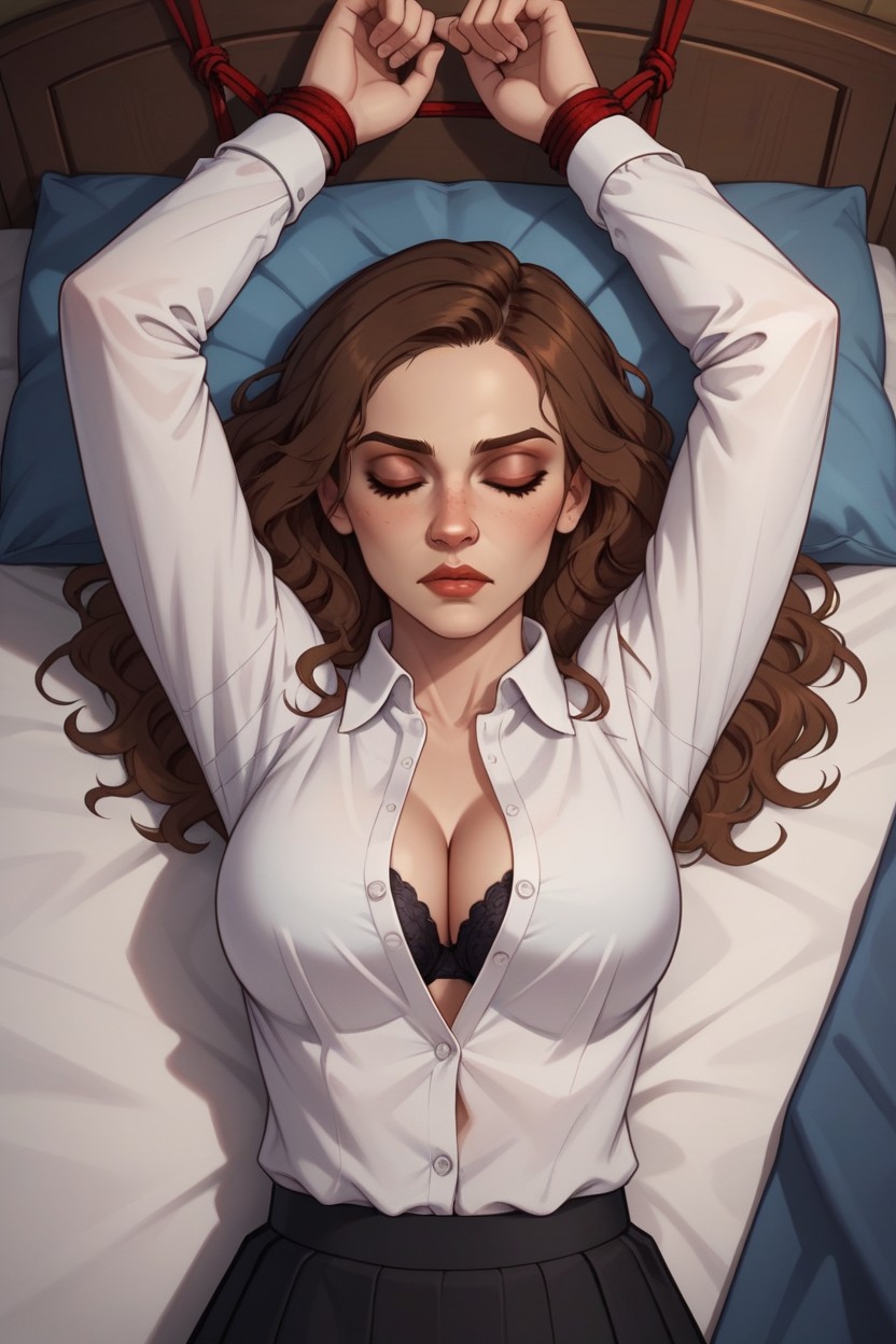 Black Skirt, Eyes Closed, Restrained AI Porn