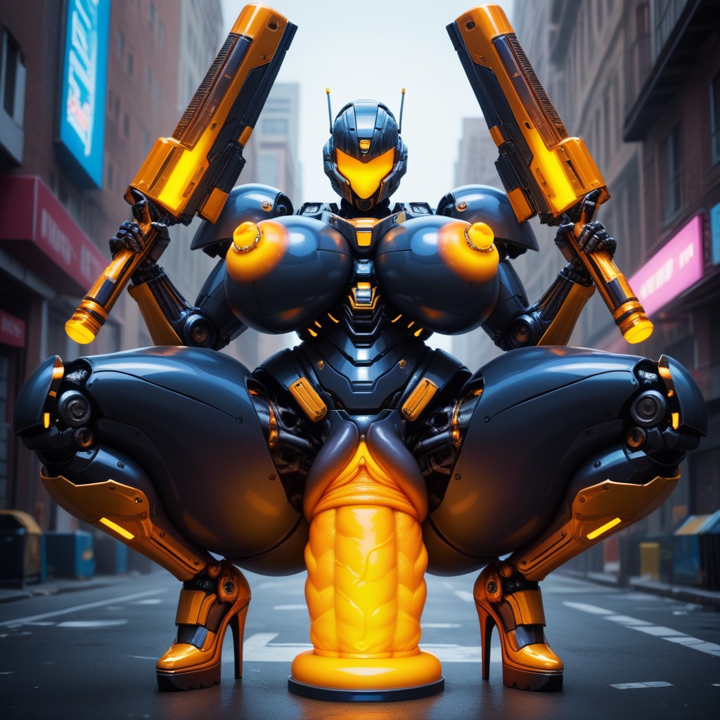 Police Officer Robot, Hyper Big Clit, Hyper Excessive Pronounced Puffy Swollen Labia AI Porn