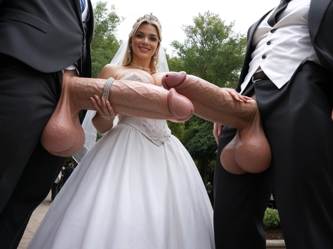 Bottom Up, Men Standing, White Wedding Dress AI Porn