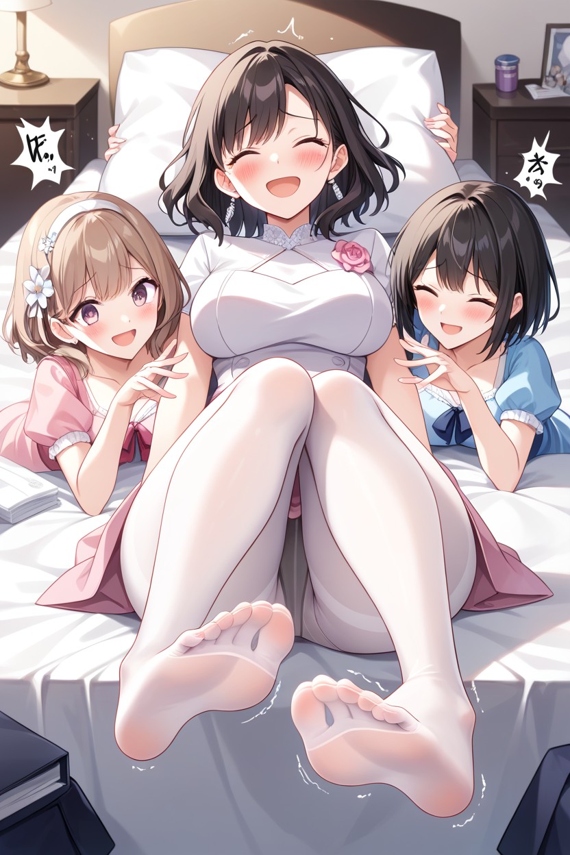 Bed, Feet Up, Thick Off-white Pantyhose Hentai AI Porn