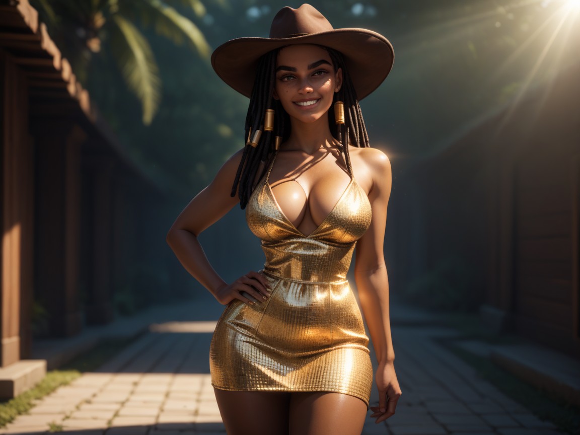 Rounded Shoulders, Woman Looking Away, Wide Proportionate Waist Hentai AI Porn