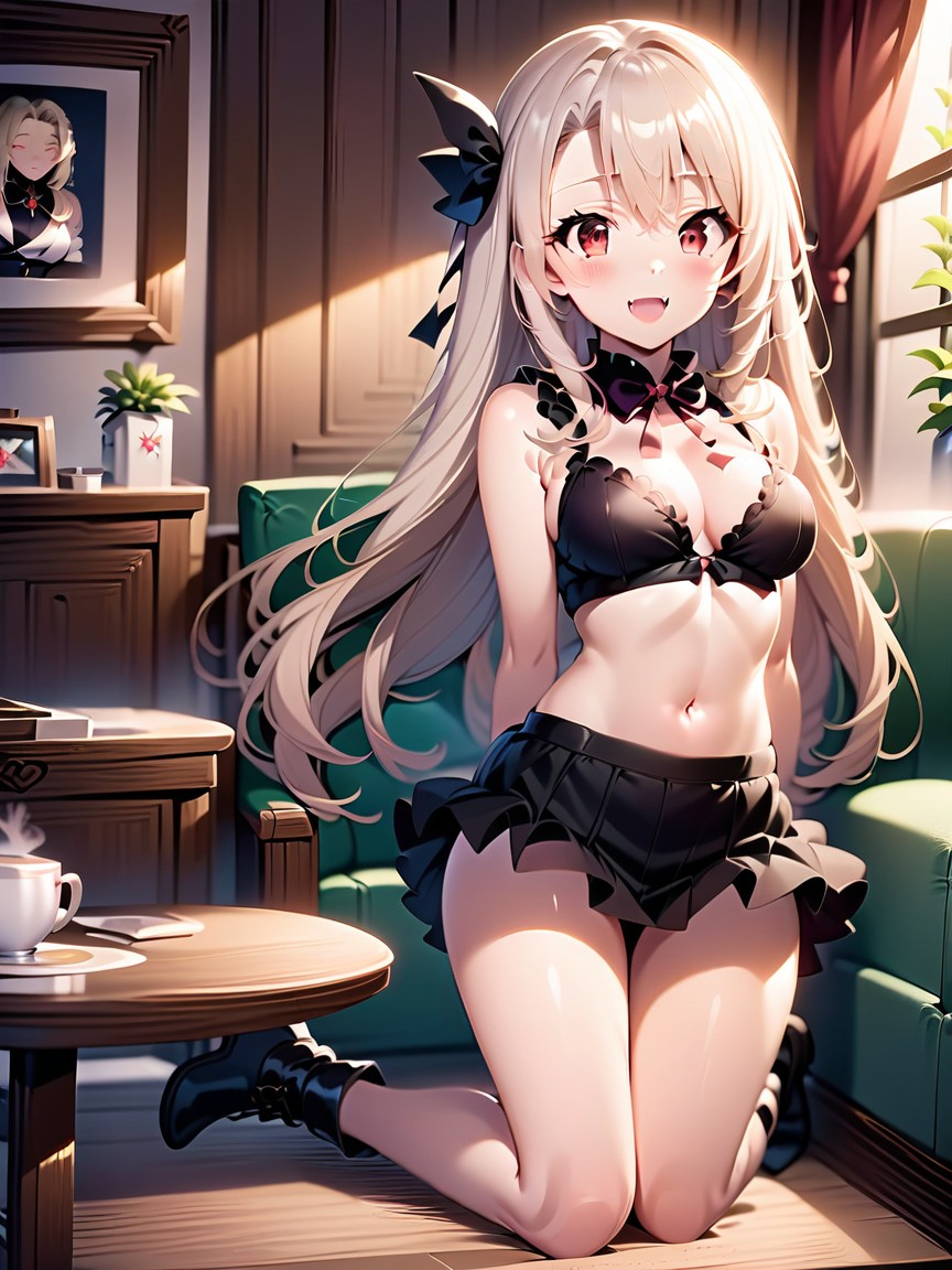 Grinning, Blonde Hair, Detailed Background Hentai AI Porn