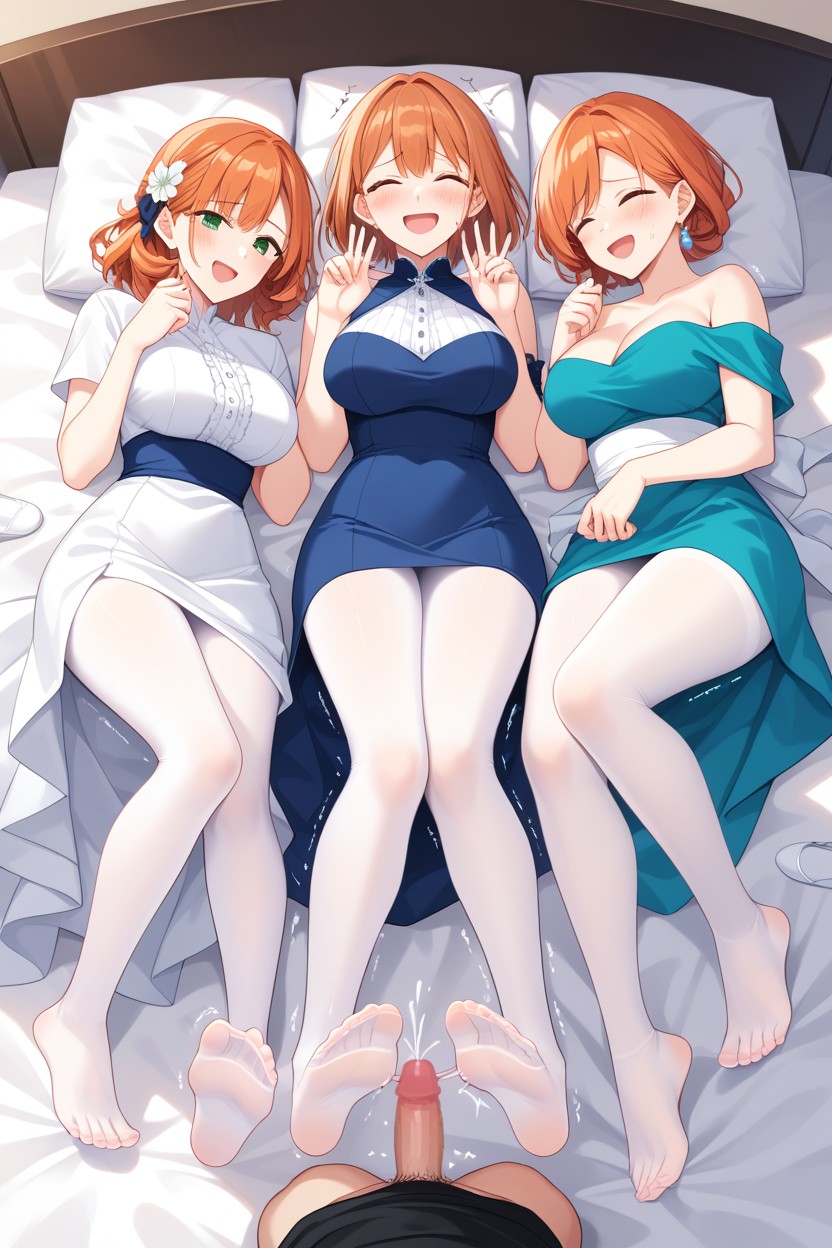 Fair Skin, Three Women, Medium Hair Hentai AI Porn