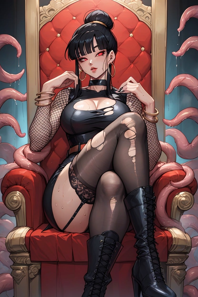 Ripped Clothes , Black Transparent Fishnet Leggings, High Resolution Hentai AI Porn