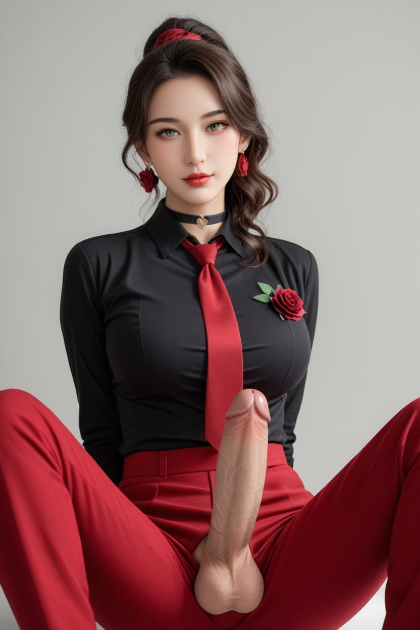 Red Rose Hair Accessories, Idol Face, Volumetric Asian AI Porn