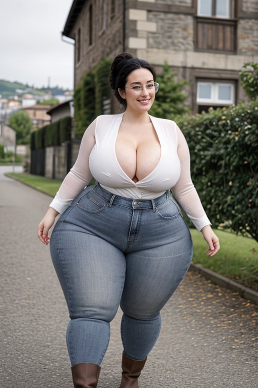 Smiling Seductively And Mischievously, Huge Hyper Wide Hips, Front Facing AI Porn
