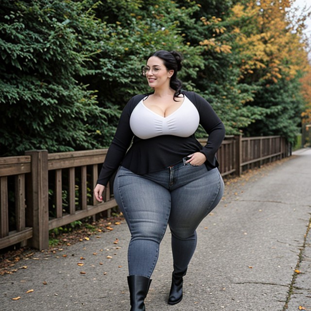 Blueish-gray Eyes, Extremely Large Ass, Long Sleeve White Top AI Porn