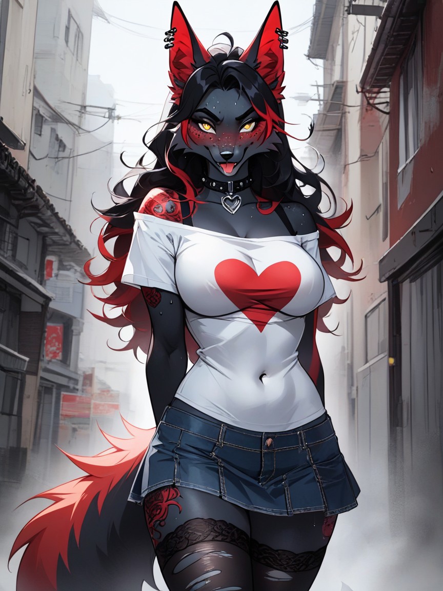 Gothique, Clivage, Red Face Fur Black Fur Porno IA Furry