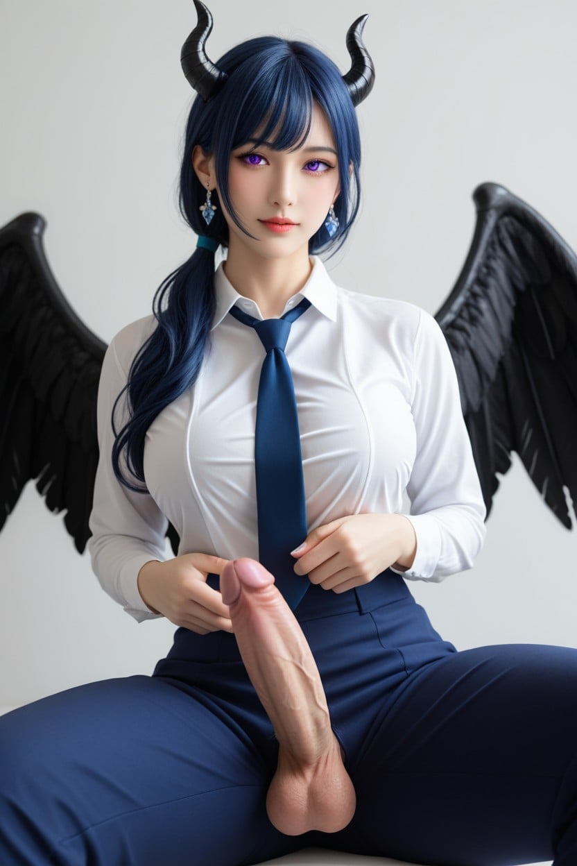 Sapphire Earrings, Black Devil Horns, Pretty Face アジアのAIポルノ