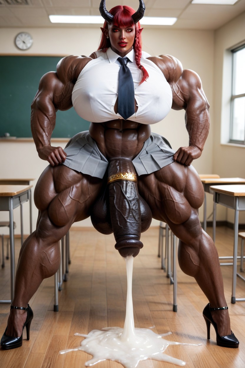 Long Braid, Hyper Black Cock Growth, Thick Thighs Shemale AI Porn