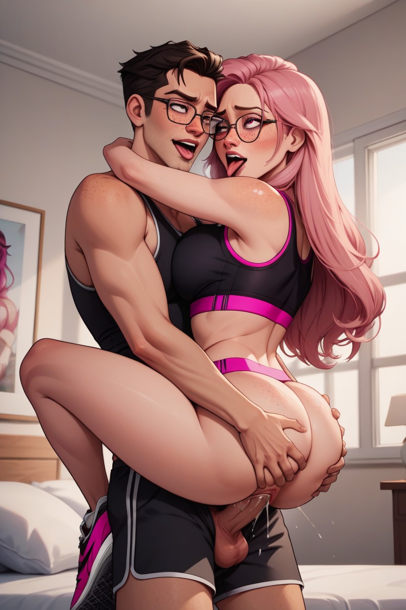 Glasses, Bangs Hair Style, American AI Porn