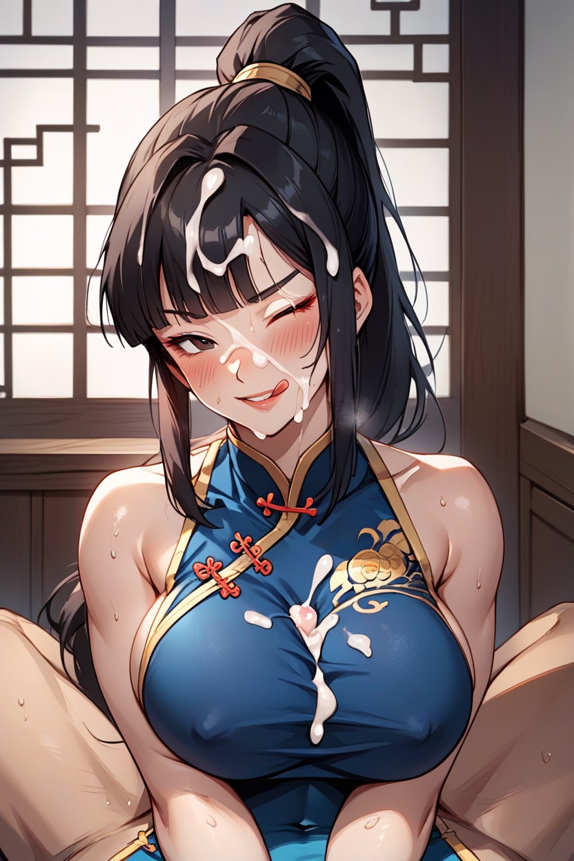 Blunt Bangs, Sleeveless Dress, Tongue Out Hentai AI Porn