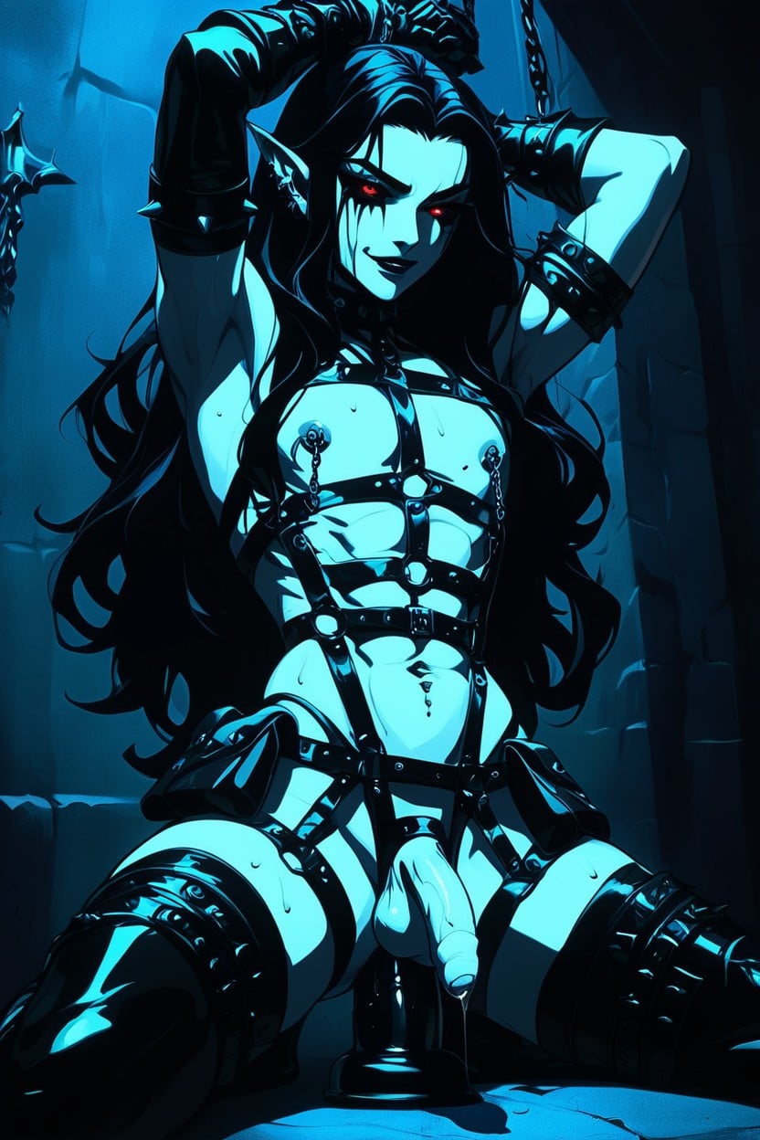 Night, Flaccid Penis, Body Harness Shemale AI Porn