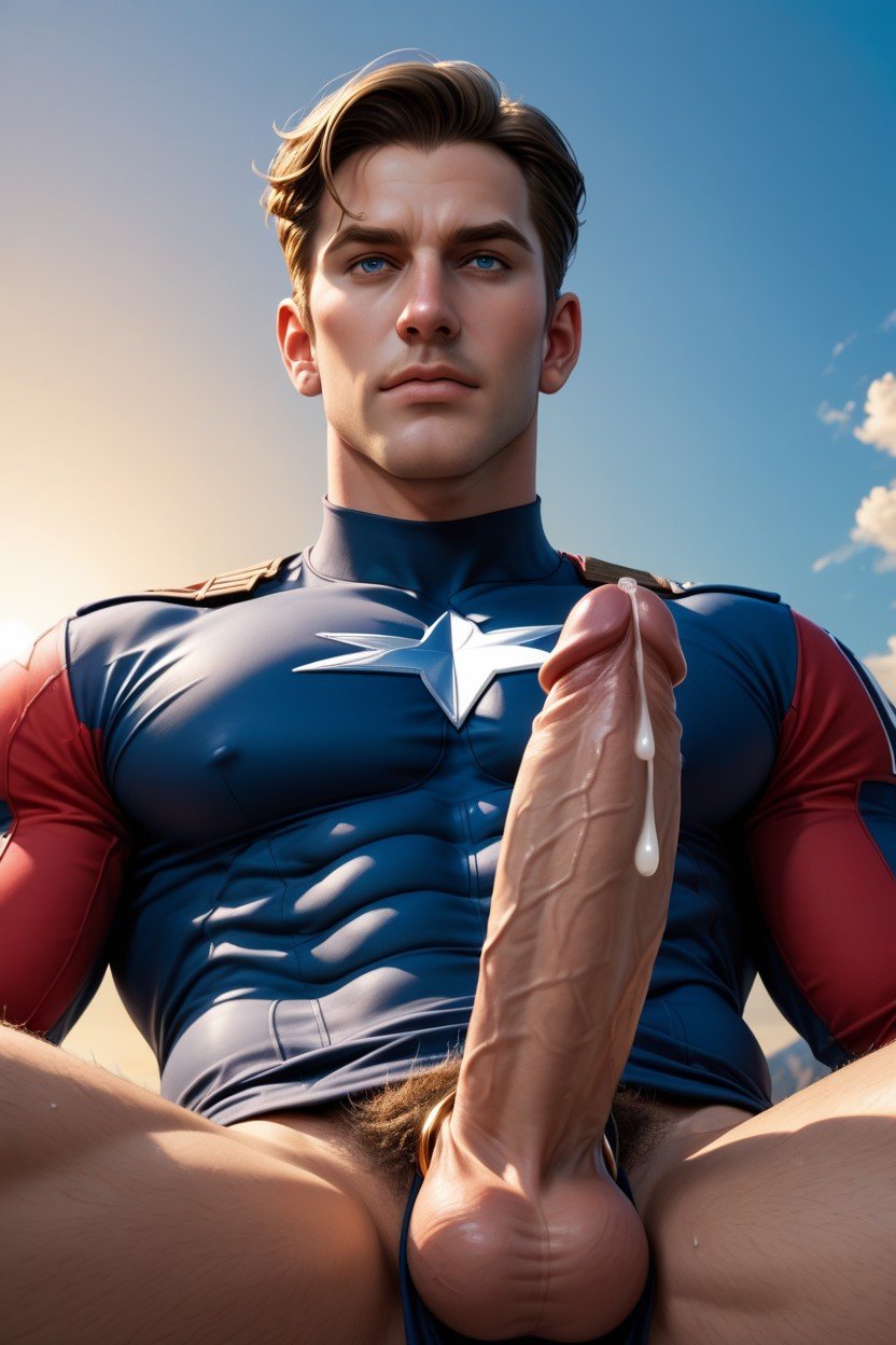 Side View, Captain America Uniform, Erect Cock AI Gay Porn