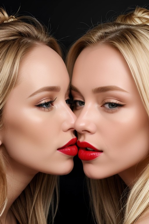 Lips Connecting, 2 People, Looking Into The Camera While Kissing Dynamic Picture AI Porn