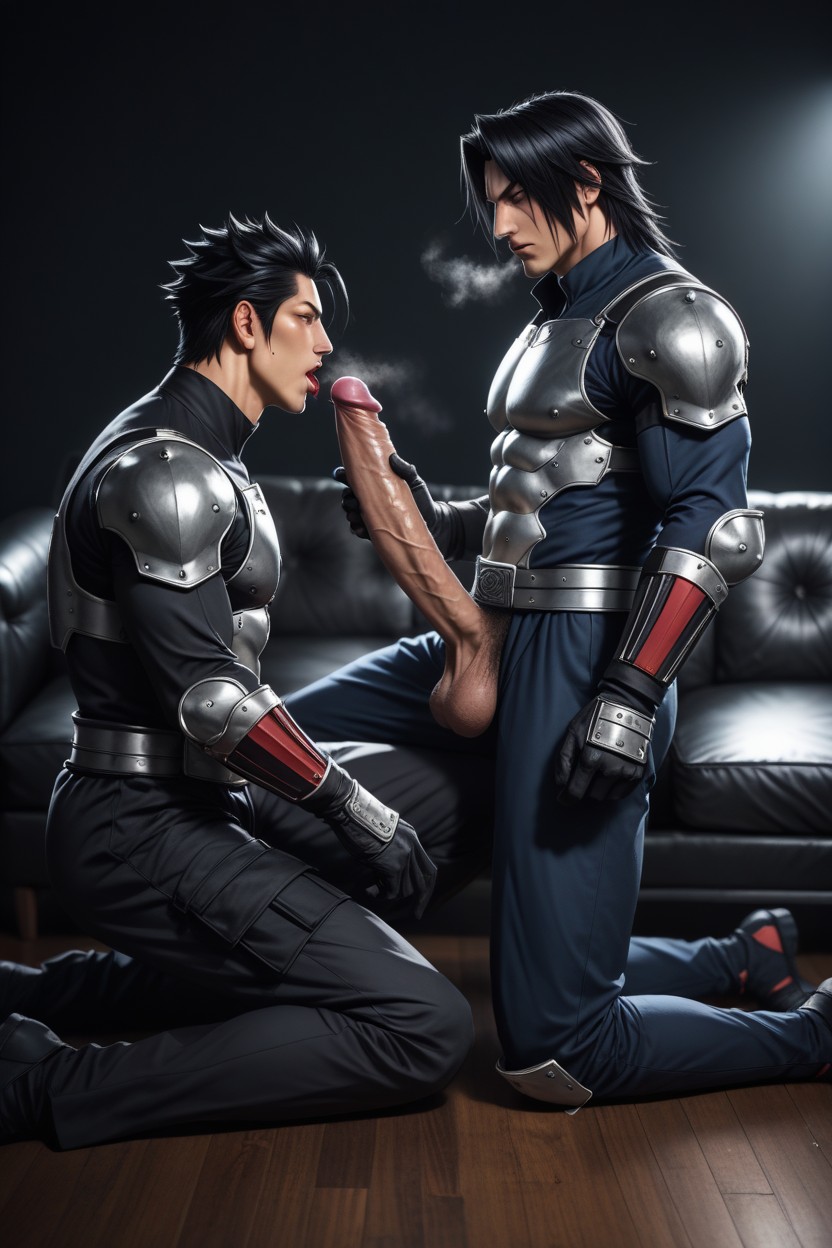 Black Full Body Armor, Full Body View, Muscular And Sturdy Sasuke AI Gay Porn