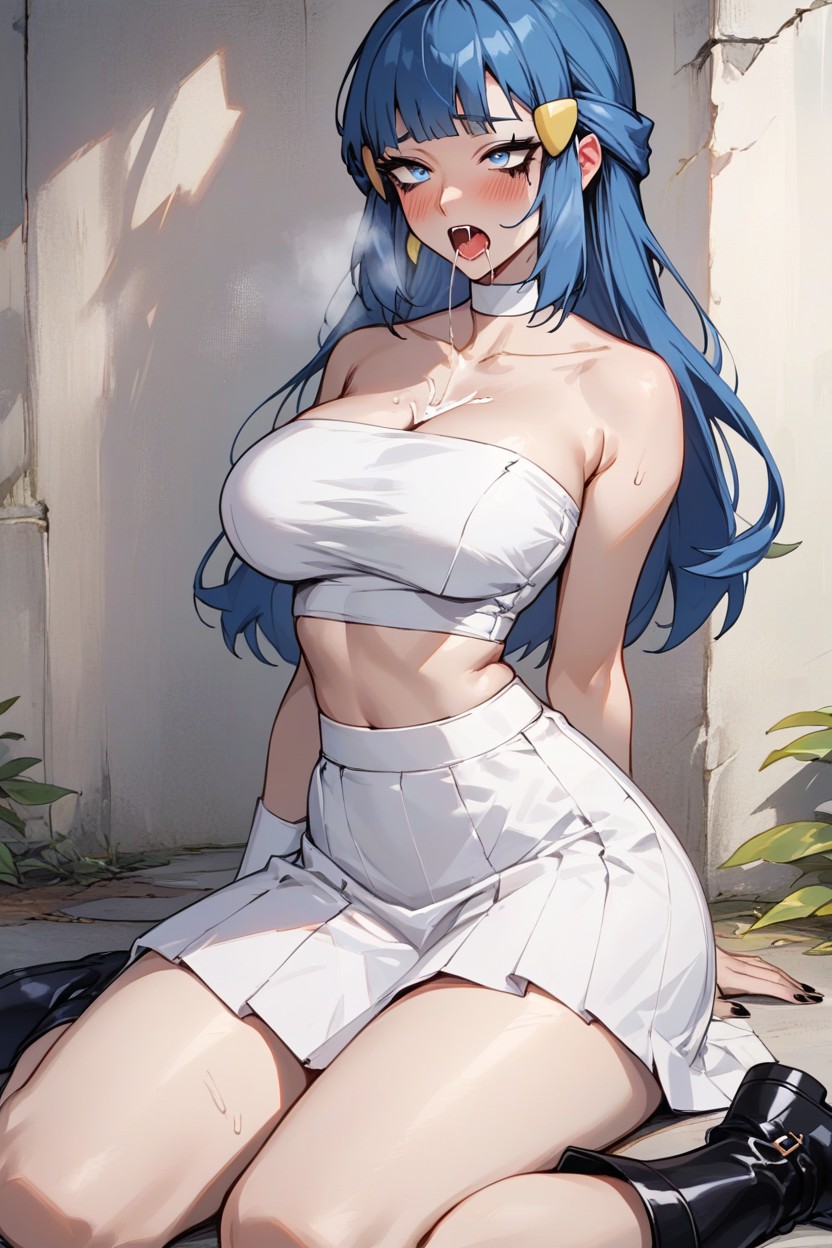 Drooling, Blue Hair, Tight Top Hentai AI Porn