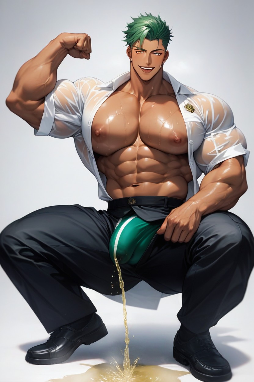 Hyper Muscle, Sheer Clothing, Wet Uniform AI Gay Porn